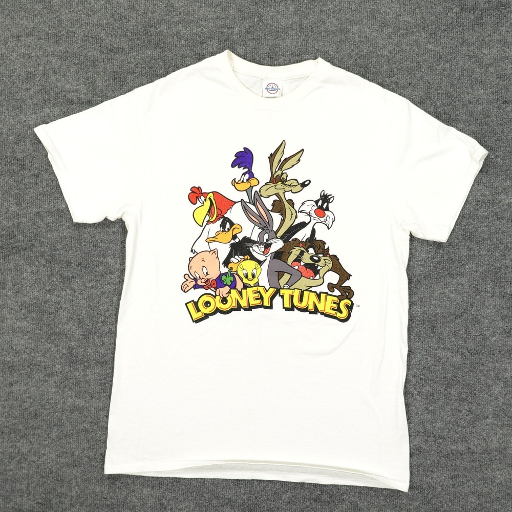 Vintage Looney Tunes Shirt Men Medium White Cartoon Graphic Delta Pro Weight Tee